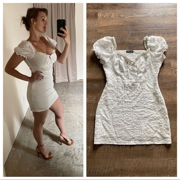 SHEIN White Dress Off Shoulder Feminine Multiway Cotton Medium Party - Picture 3 of 12